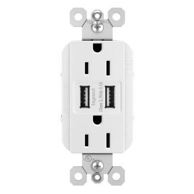 Legrand Radiant TM826USBWCCV6 15 Amp Decorator Duplex Tamper Resistant Outlet Receptacle with 3.1A Type A USB Charger, White (1 Count)