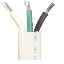 12/3 AWG Triplex Tinned Marine Wire, Black/Green/White 100 Feet