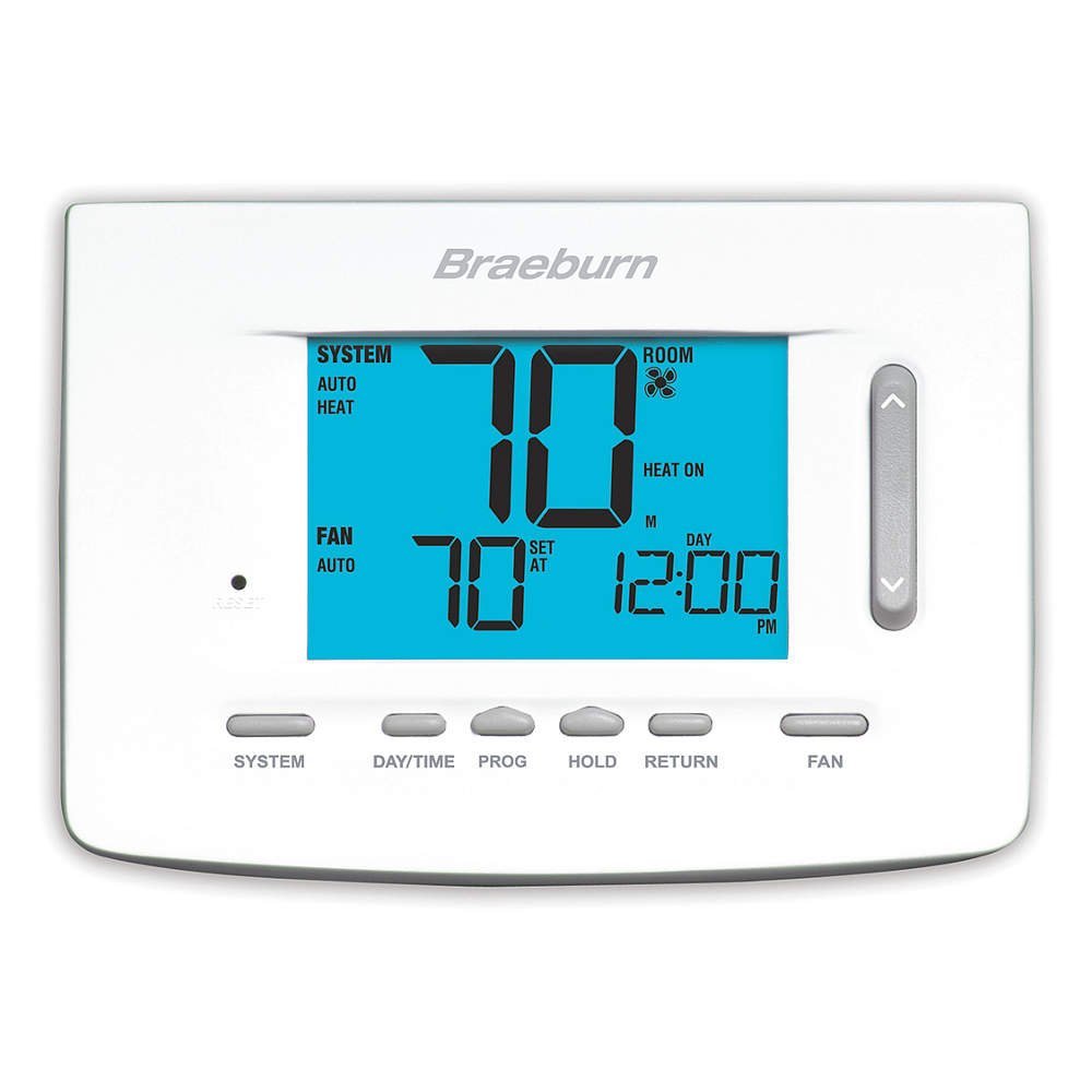 Braeburn Low Voltage Thermostat, 18-30VAC, Programmable, Modern Blue LCD Touch Button Control, Wall Mount, HVAC Control - Thermostat