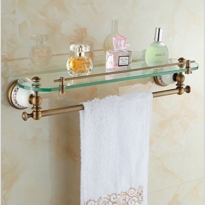 GOWE Wall mounted antique bronze bathroom shelf brass made base + glass shelf Single tier bathroom accessaries
