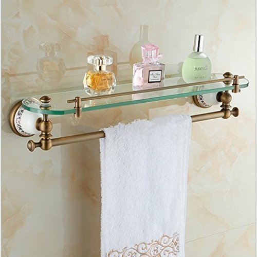 GOWE Wall mounted antique bronze bathroom shelf brass made base + glass shelf Single tier bathroom accessaries