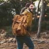 Kattee Mens Leather Canvas Backpack Large School Bag Travel Rucksack Khaki view 2