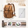 Kattee Mens Leather Canvas Backpack Large School Bag Travel Rucksack Khaki view 3