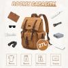 Kattee Mens Leather Canvas Backpack Large School Bag Travel Rucksack Khaki view 4