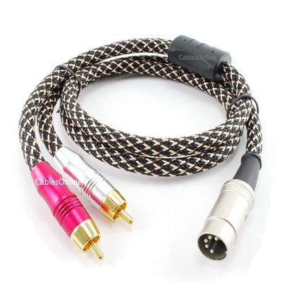 CablesOnline 3ft 5-Pin Din Male to 2-RCA Male Professional Premium Mesh Audio Cable for Bang & Olufsen, Naim, Quad...Stereo Systems (BO-203S)