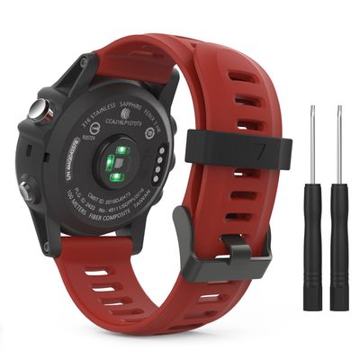 MoKo Band Compatible with Garmin Fenix 3/Fenix 5X, Soft Silicone Replacement Watch Band for Garmin Fenix 3/Fenix 3 HR/Fenix 5X/5X Plus/D2 Delta PX/Descent Mk1 Smart Watch - Dark RED