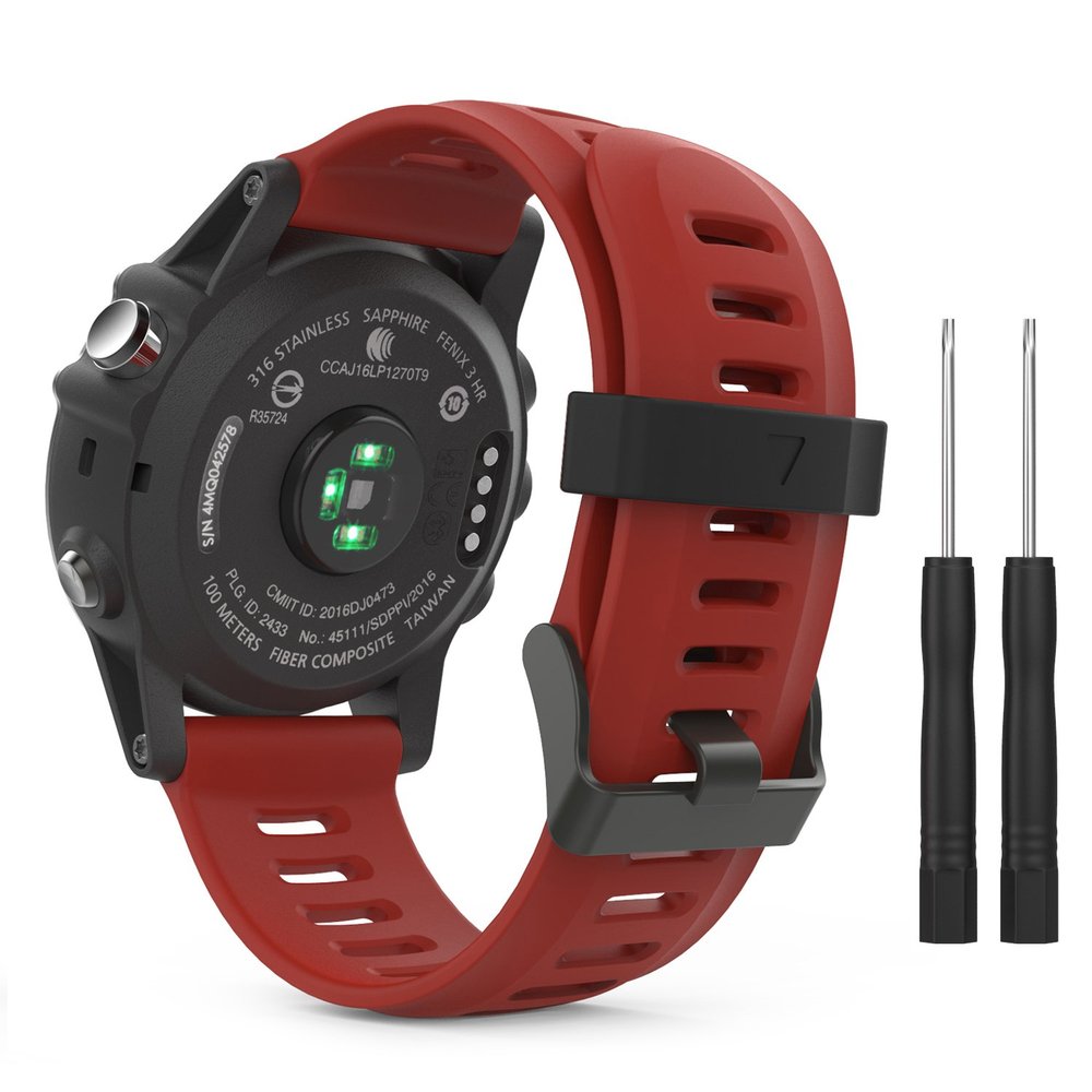 MoKo Band Compatible with Garmin Fenix 3/Fenix 5X, Soft Silicone Replacement Watch Band for Garmin Fenix 3/Fenix 3 HR/Fenix 5X/5X Plus/D2 Delta PX/Descent Mk1 Smart Watch - Dark RED