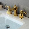 Wovier Shiny Polished Gold 8-16 Inch Widespread Waterfall Bathroom Sink Faucet,Two Handle Three Hole Lavatory Faucet,Basin Mixer Tap with Pop Up Drain,French Gold view 3