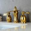 Wovier Shiny Polished Gold 8-16 Inch Widespread Waterfall Bathroom Sink Faucet,Two Handle Three Hole Lavatory Faucet,Basin Mixer Tap with Pop Up Drain,French Gold view 4