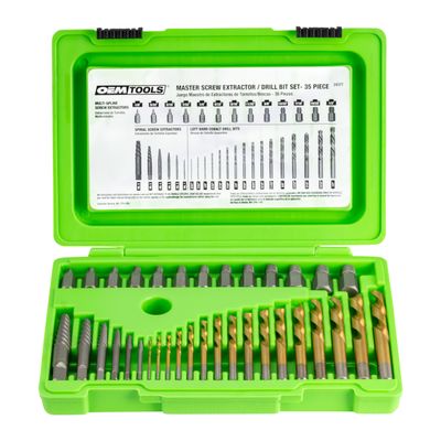 OEMTOOLS 24377 Master Extractor and Drill Bit Set, Broken Fastener and Stud Removal, Spiral Extractors and Cobalt Left-Hand Drill Bits, 35 Piece Kit