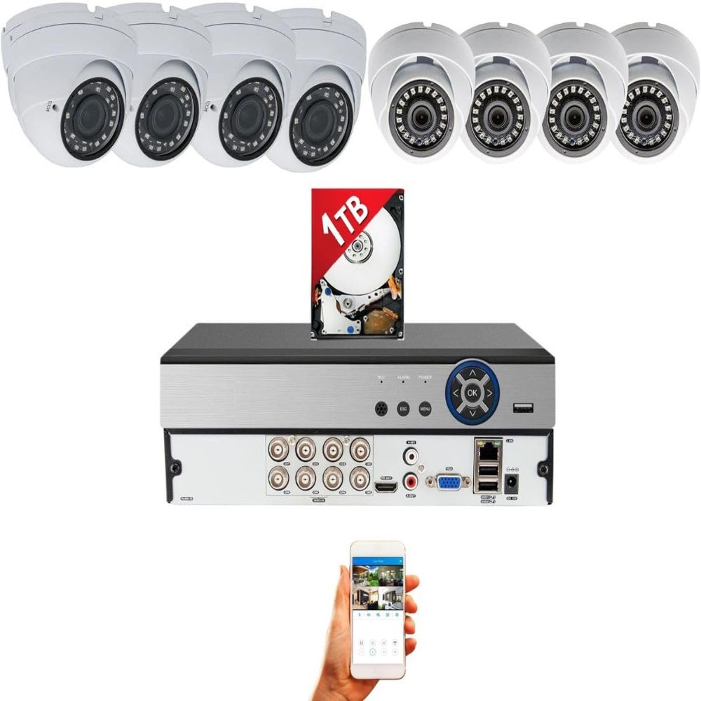 Evertech 8 Channel High-Definition DVR with 8 pcs 1080p HD Dome Cameras 1TB HDD Security Surveillance System