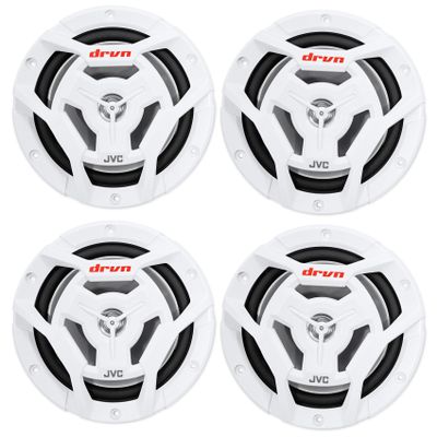 (4) JVC CS-DR6201MW 6.5" 600 Watt 2-Way Coaxial Marine Waterproof Boat Speakers