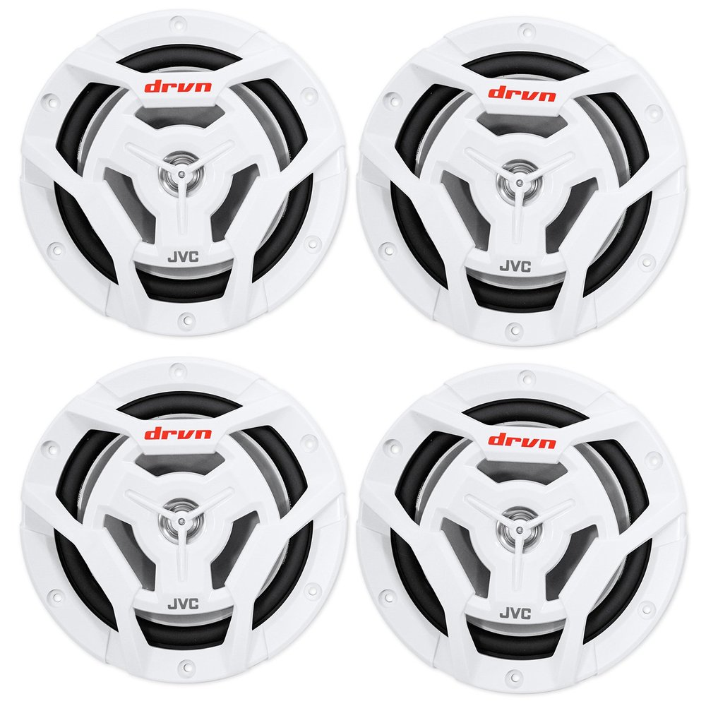 (4) JVC CS-DR6201MW 6.5" 600 Watt 2-Way Coaxial Marine Waterproof Boat Speakers
