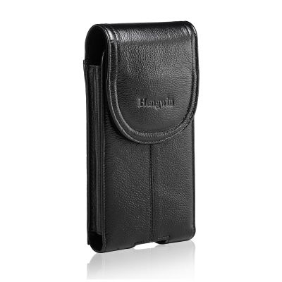 Hengwin Genuine Leather Cell Phone Holster for Belt Men, Vertical Phone Holder Belt Pouch Fits for iPhone 15 Pro Max 14 Pro Max 13 Pro Max Samsung Galaxy S24 Ultra Note9 Case with Belt Clip (Black)
