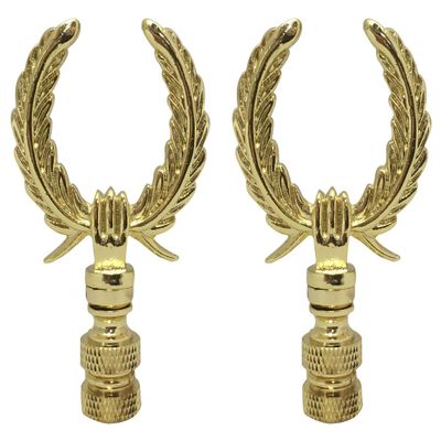Royal Designs, Inc. Laurel Wreath Lamp Finial for Lamp Shade, 2.5 Inch, Polished Brass - Set of 2