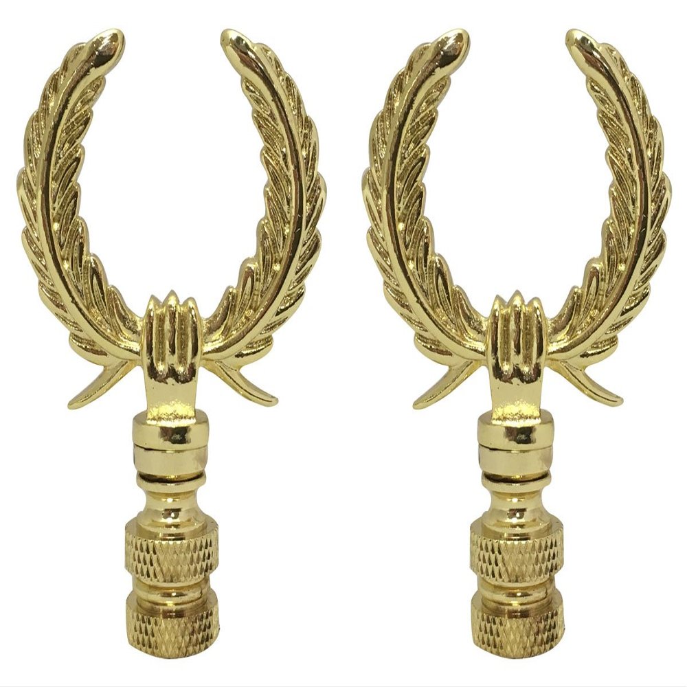 Royal Designs, Inc. Laurel Wreath Lamp Finial for Lamp Shade, 2.5 Inch, Polished Brass - Set of 2