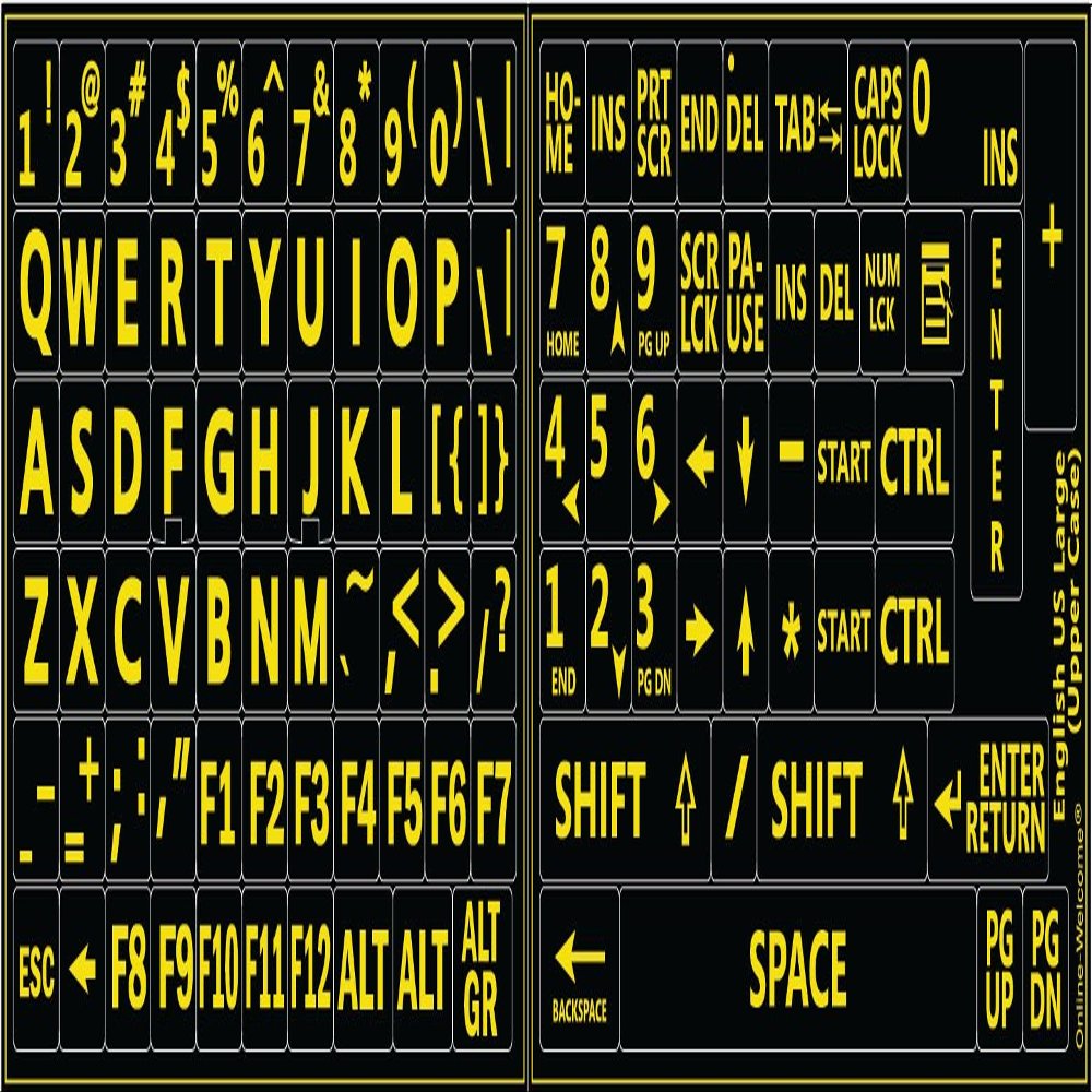 Online-Welcome English US Large Lettering Black-Yellow Contrast Colors Keyboard Stickers EXELLENT for Low Vision