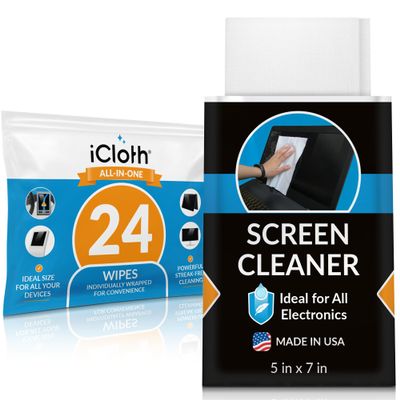 Screen Cleaner Wipes by iCloth  Individually Wrapped  Travel Size  Streak-Free (24 Large Wipes)