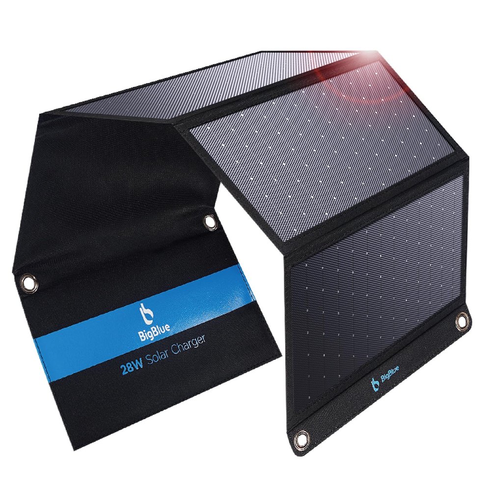 BigBlue 28W Solar Panel Charger with Dual USB-C and USB-A, Portable Solar Phone Charger for Camping, Hiking, Backpacking, Emergency Solar Charger for iPhone, iPad, Samsung Galaxy, Power Bank, GPS etc