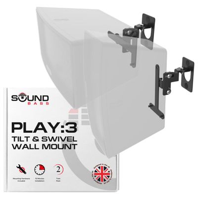 Sound Bass Wall Mount for Sonos Play:3 Only, Black, Tilt & Swivel, Pair