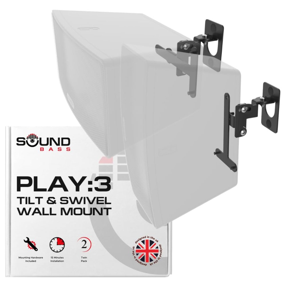Sound Bass Wall Mount for Sonos Play:3 Only, Black, Tilt & Swivel, Pair