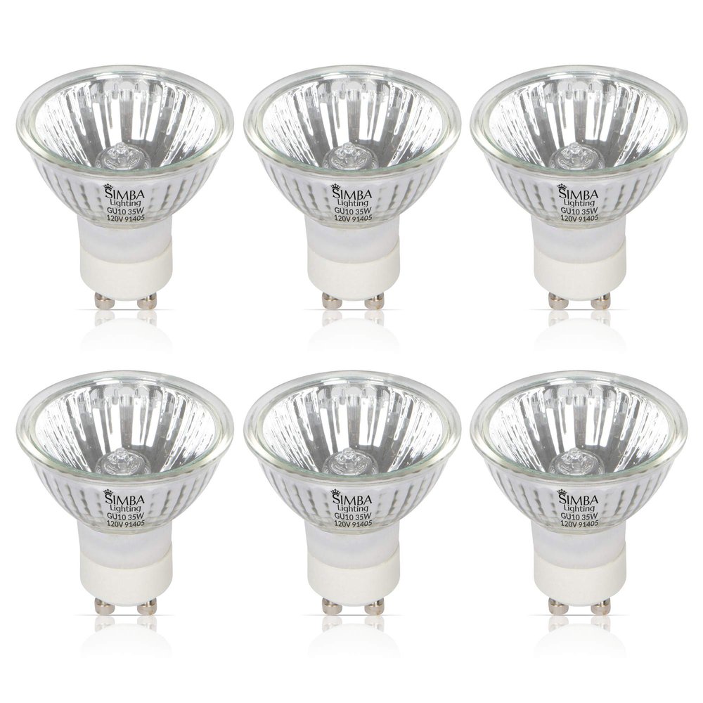 Simba Lighting Halogen GU10 35W Spotlight 120V MR16, Glass Cover, 6 Pack