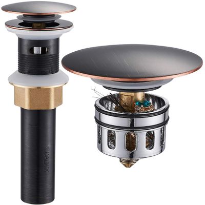 REGALMIX Vessel Sink Drain,Bathroom Pop-up Drain with Detachable Basket Stopper, Anti-Explosion and Anti-Clogging Drain Strainer, Sink Drain Assembly with Overflow Oil Rubbed Bronze, RWF083K
