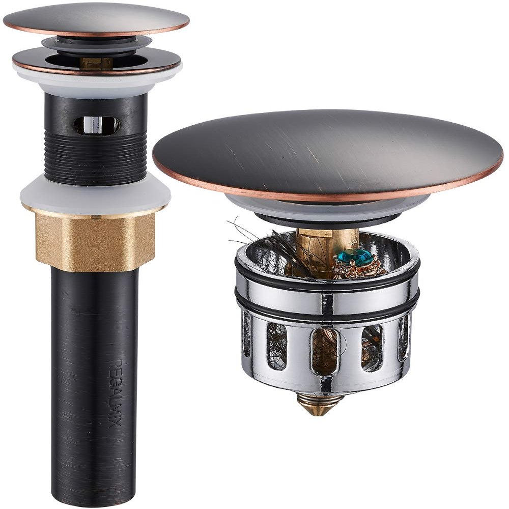 REGALMIX Vessel Sink Drain,Bathroom Pop-up Drain with Detachable Basket Stopper, Anti-Explosion and Anti-Clogging Drain Strainer, Sink Drain Assembly with Overflow Oil Rubbed Bronze, RWF083K