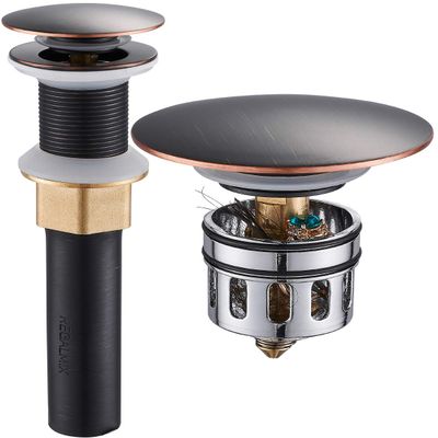 Bathroom Sink Drain, Vessel Sink Pop Up Drain with Detachable Basket Stopper,Anti-Explosion and Anti-Clogging Drain Strainer, Sink Drain Assembly Without Overflow Oil Rubbed Bronze, REGALMIX RWF082C