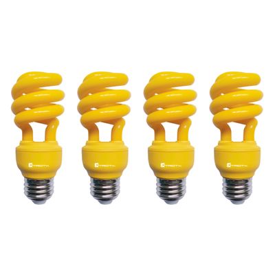 Xtricity Yellow Bug Light Bulbs Compact Fluorescent T2 Spiral, E26 Base, 13W (60W Equivalent), 800 Lumens, Outdoor, CFL, 120V  UL Listed (4 Pack)