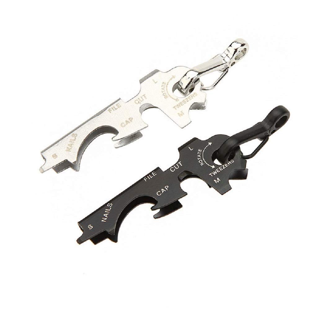 GOSONO 2 pc of 8 in 1 Stainless Steel Multi-function Tool Keychain Outdoor Survival Gear