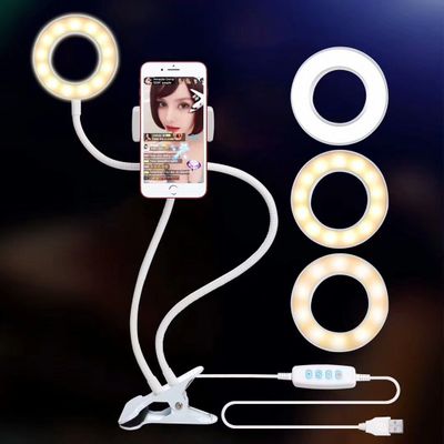 Cell Phone Holder Stand for Live Stream/Makeup, Bcway Clip Lazy Bracket for iPhone/Android, [3-Light Mode] [11-Level Brightness] LED Desk Lamp for Kitchen, Bedroom (white)