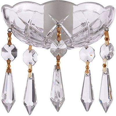 Crystal 1 Piece - 4-Inches, 5 Side Holes - Clear 30% Lead Crystal Chandelier Bobeche with Gold Pin and 5 U-Drop