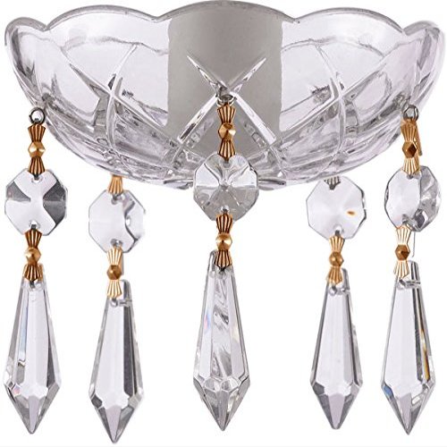 Crystal 1 Piece - 4-Inches, 5 Side Holes - Clear 30% Lead Crystal Chandelier Bobeche with Gold Pin and 5 U-Drop