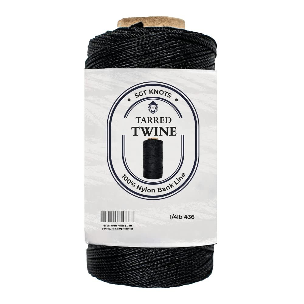 SGT KNOTS Tarred Twine - 100% Nylon Bank Line for Bushcraft, Netting, Gear Bundles, Construction, Lacing Twisted Cord, Weatherproof #36-1/4 lb (120 ft)