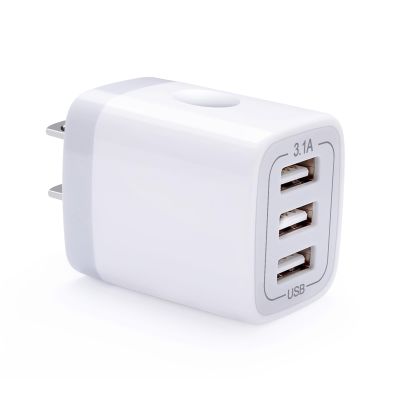 18W/3Amp Fast Charger Adapter, Multiple 3-Port USB Wall Plug Block Cube Box