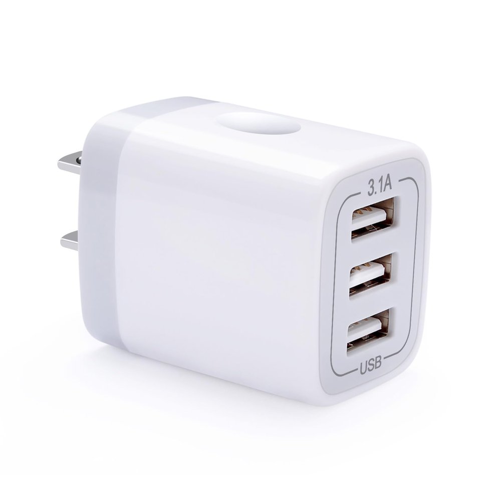 18W/3Amp Fast Charger Adapter, Multiple 3-Port USB Wall Plug Block Cube Box
