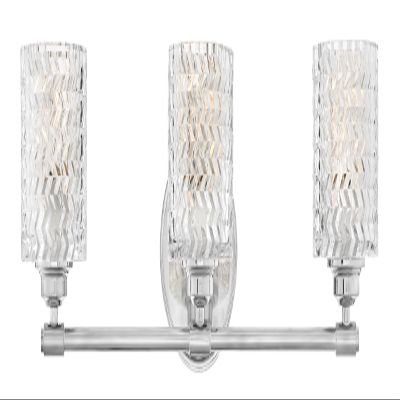 Hinkley Elle Collection Three Light Bathroom Vanity Fixture with Clear Chevron Glass, Chrome