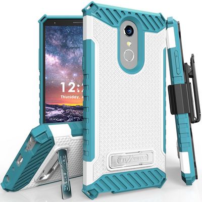 Tri-Shield Combo for LG Stylo 4 Phone Case with Belt Clip - White/Turquoise
