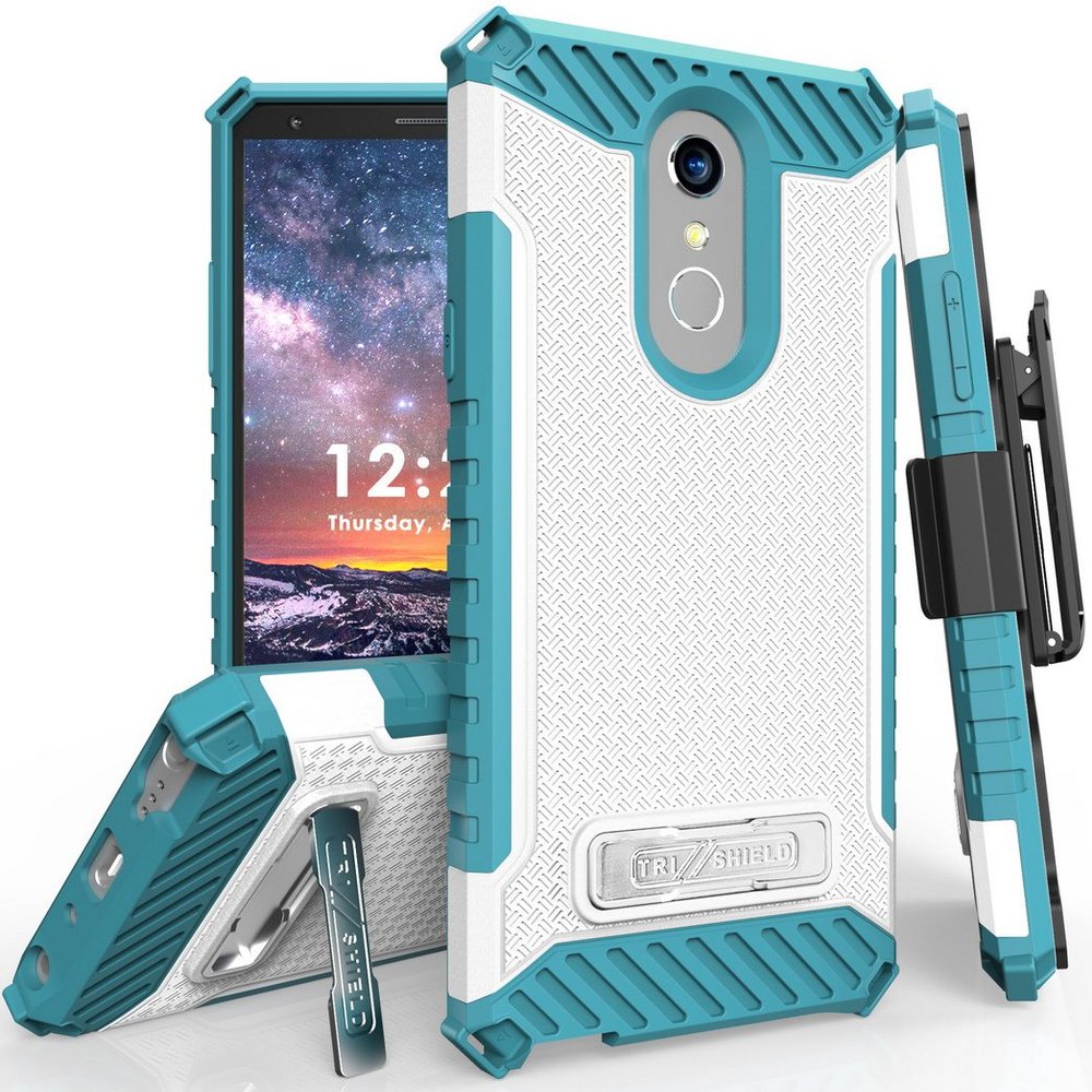 Tri-Shield Combo for LG Stylo 4 Phone Case with Belt Clip - White/Turquoise