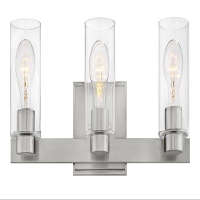 Hinkley Miley Three Light Clear Glass Bathroom Vanity Fixture, Brushed Nickel