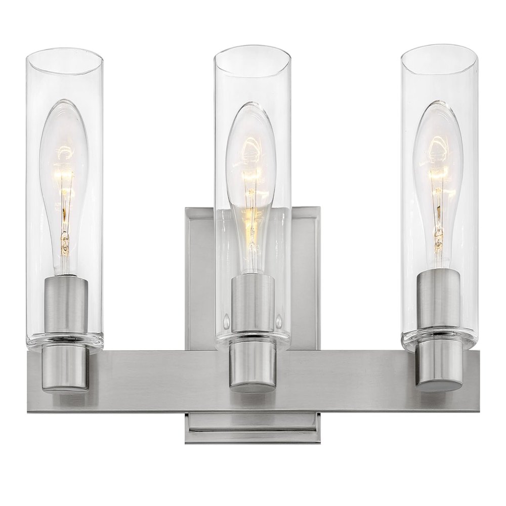 Hinkley Miley Three Light Clear Glass Bathroom Vanity Fixture, Brushed Nickel