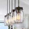 LNC Farmhouse Mason Jar Chandelier, 5-Light Adjustable Rustic Pendant Chandeliers Hanging Light Fixture for Kitchen Island and Dining Room Brown view 1