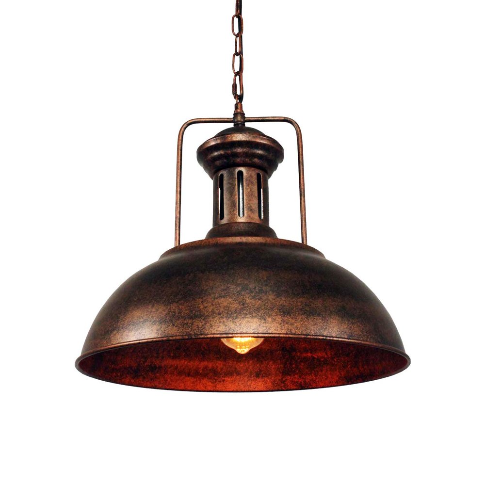 LMSOD Industrial Dome Pendant Light Fixture, Farmhouse Barn Hanging Ceiling Lighting for Kitchen Island, Dining Room, Rustic Bronze Metal