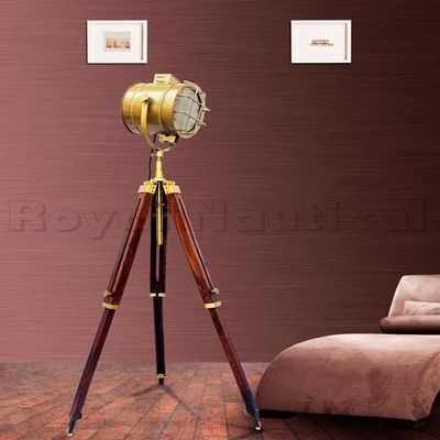 Studio Antique Designer LED Tripod Floor Lamp Nautical Wooden Tripod Vintage Home Made