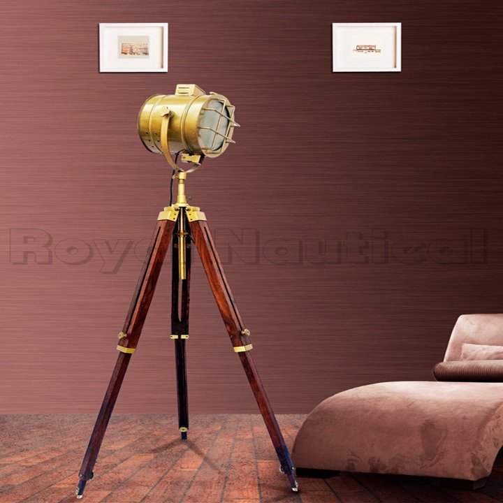 Studio Antique Designer LED Tripod Floor Lamp Nautical Wooden Tripod Vintage Home Made