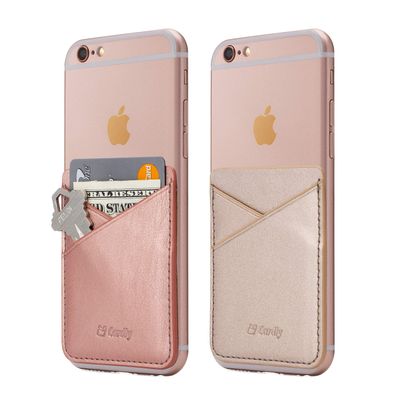 (Two) Cell Phone Stick On Wallet Card Holder Phone Pocket for iPhone, Android and All Smartphones. (Rose Gold)