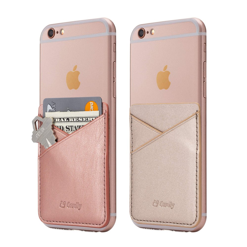 (Two) Cell Phone Stick On Wallet Card Holder Phone Pocket for iPhone, Android and All Smartphones. (Rose Gold)