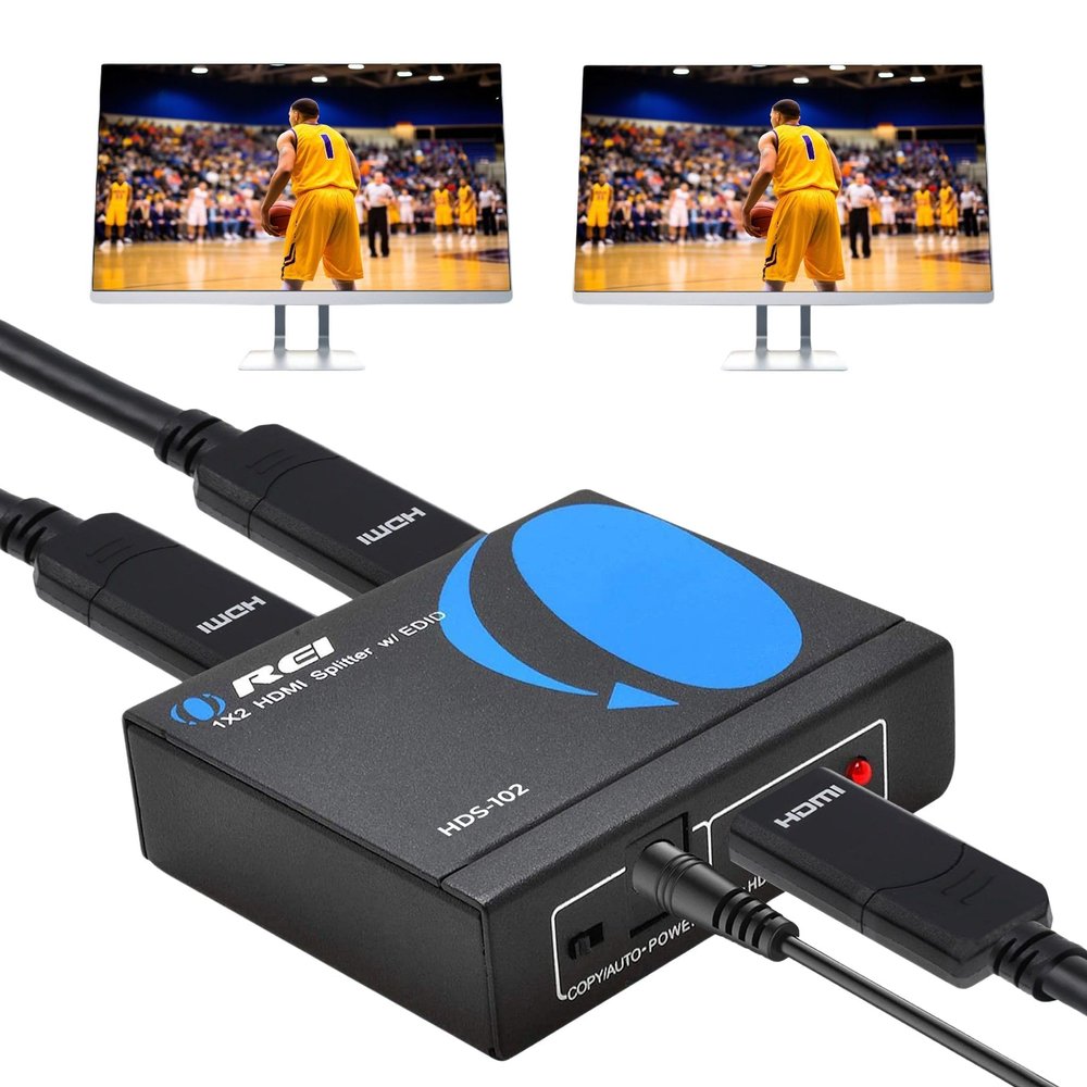 OREI HDMI Splitter 1 in 2 out - Ultra HD 4K @ 30Hz, HDCP, 3D & Full HD 1080P Support for Xbox, PS4, Blu-ray, HDTV - Adapter Included