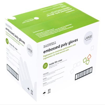 Daxwell Poly Gloves, Embossed, Large, Clear, F10003430 (Case of 5,000; 10 Boxes of 500)